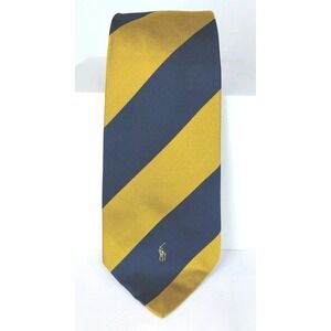 Polo Ralph Lauren Mens Classic Necktie Blue Gold Stripe Repp Tie Silk 4"x56"